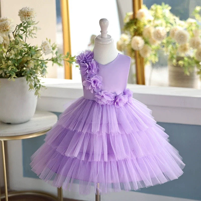 Vestido De Festa Florzinhas e Camadas de Tule