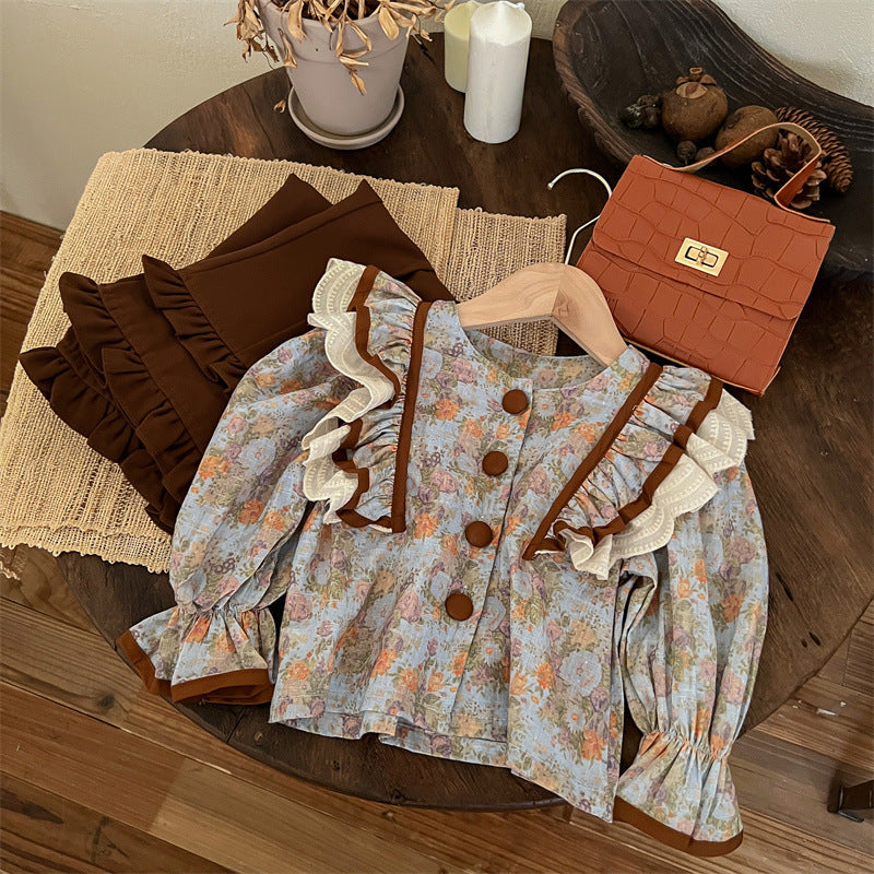 Camisa Infantil Feminina Floral Botões