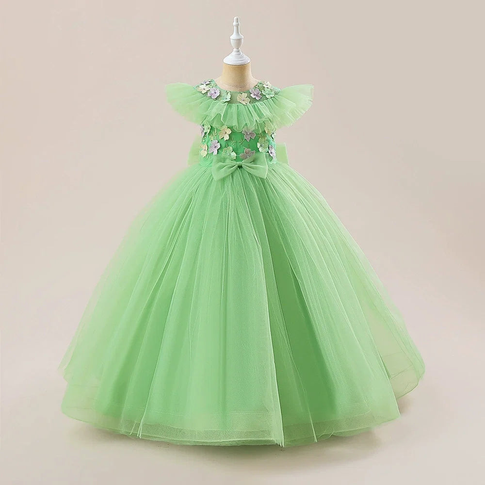 Vestido Infantil Verde Florzinhas e Lacinho