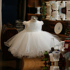 Vestido De Festa Infantil Branco Tule e Brilhantes