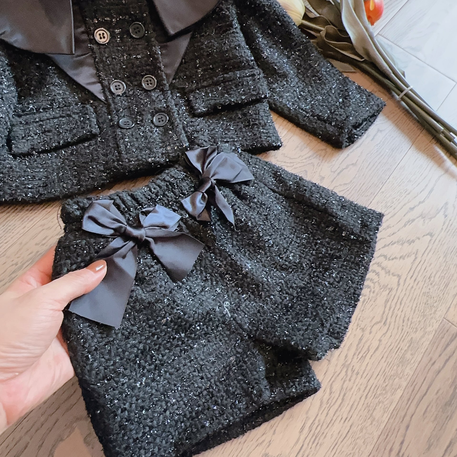 Conjunto Infantil Feminino Preto Lacinhos