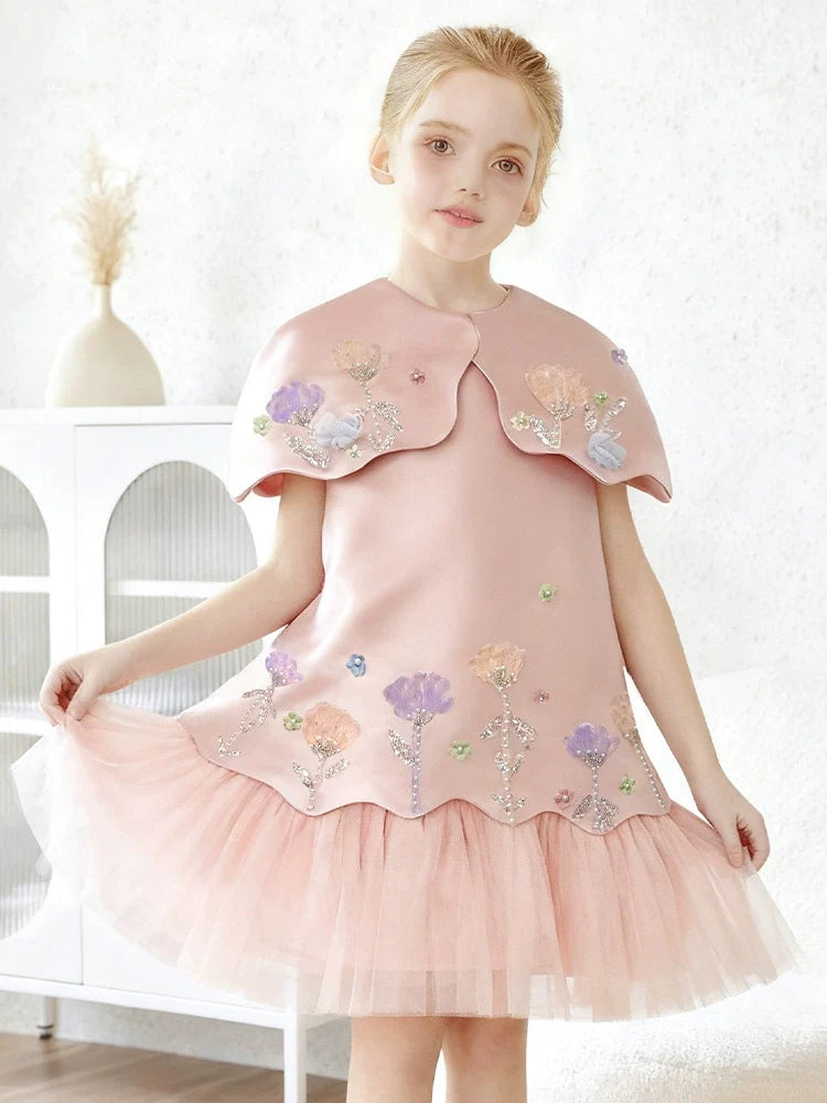 Vestido Infantil Floral Barrinha Tule