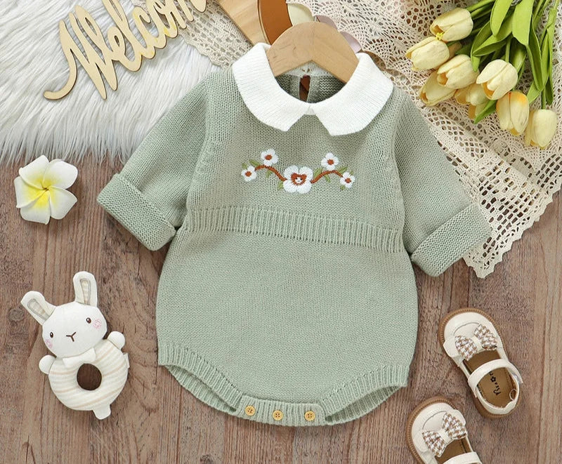 Body Infantil Feminino Tricô Florzinhas