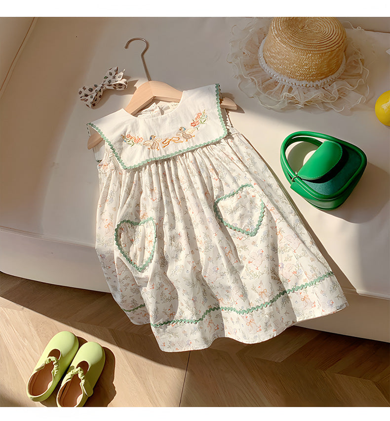 Vestido Infantil Bordado Patinhos Florzinhas