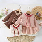 Conjunto Infantil Feminino Tricô Poá Lacinho