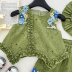 Conjunto Infantil Feminino Verde Florzinhas