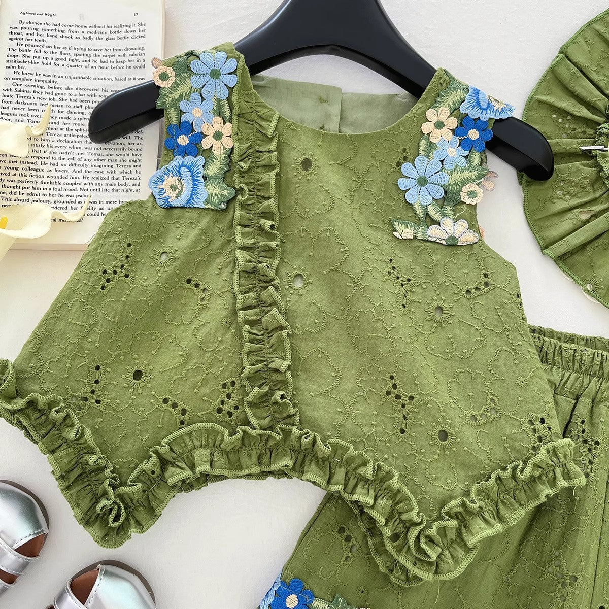 Conjunto Infantil Feminino Verde Florzinhas