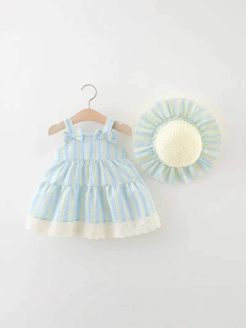 Vestido Infantil Lístras Lacinhos + Chapéu