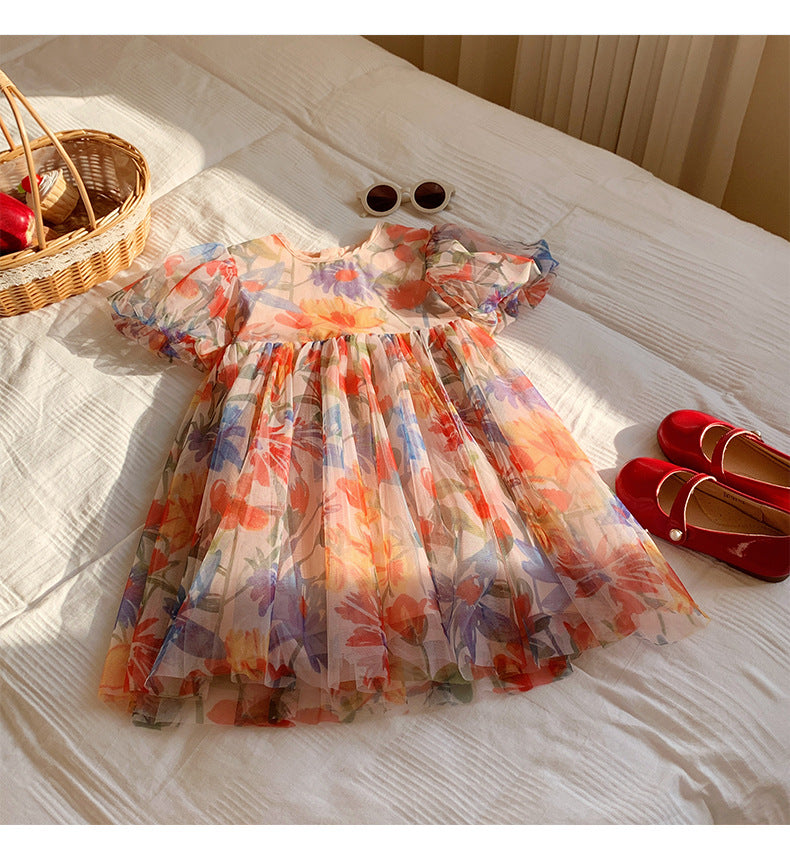 Vestido Infantil de Tule Floral