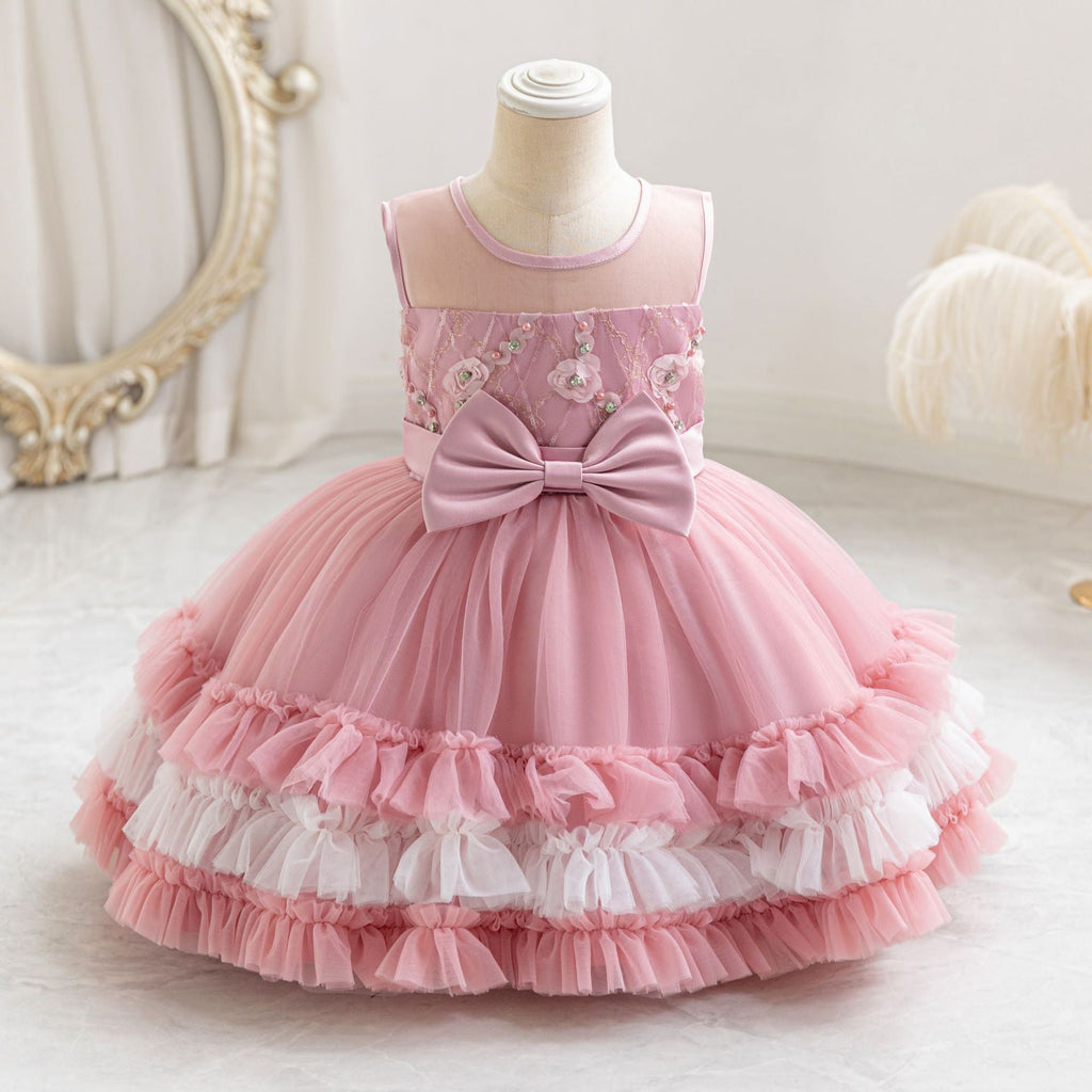 Vestido de Festa Infantil de Tule Camadas e Lacinho