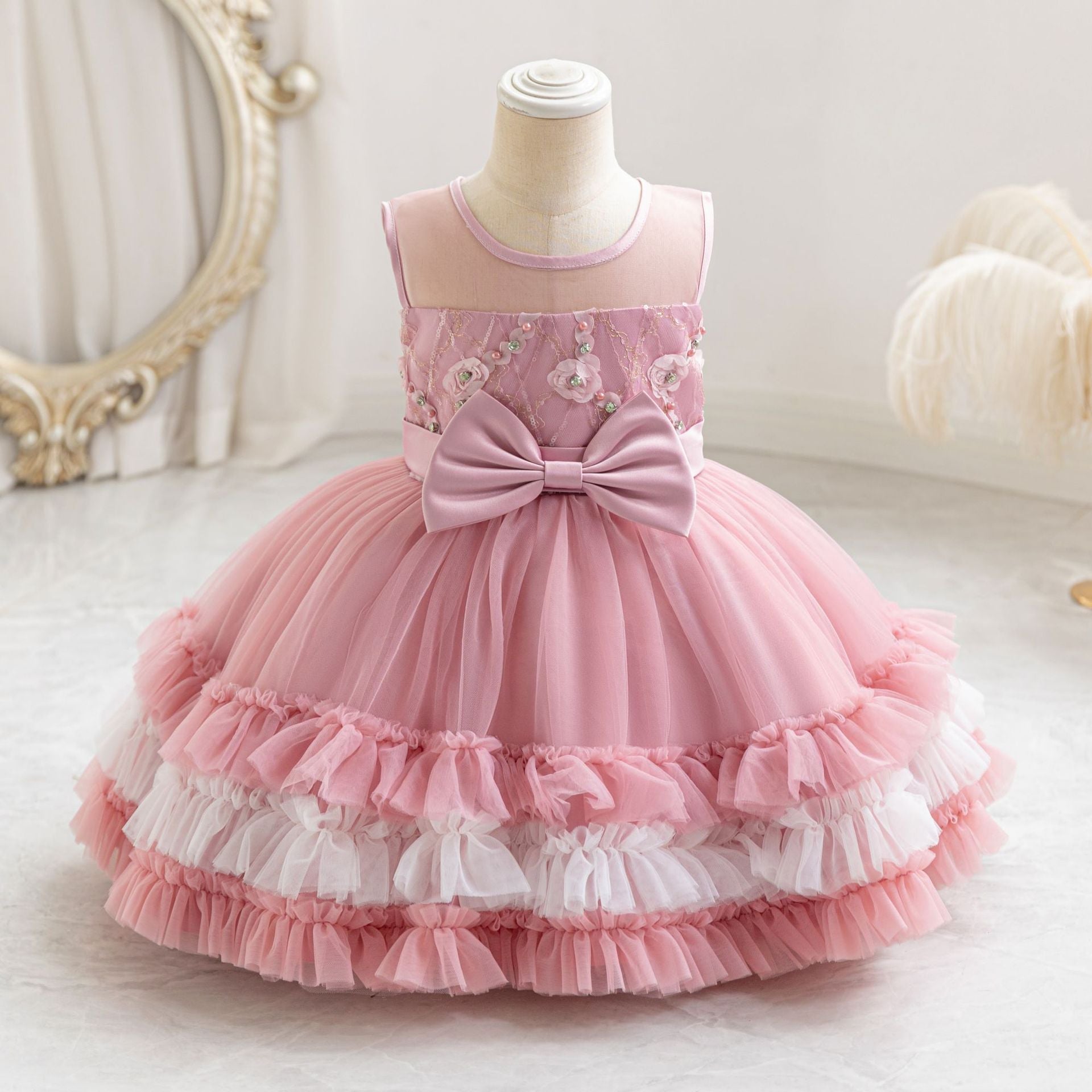 Vestido de Festa Infantil de Tule Camadas e Lacinho