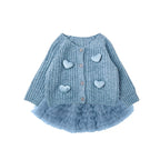 Conjunto Infantil Cardigan Corações + Saia Tule