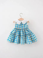 Vestido Infantil Xadrez Rendinha na Gola