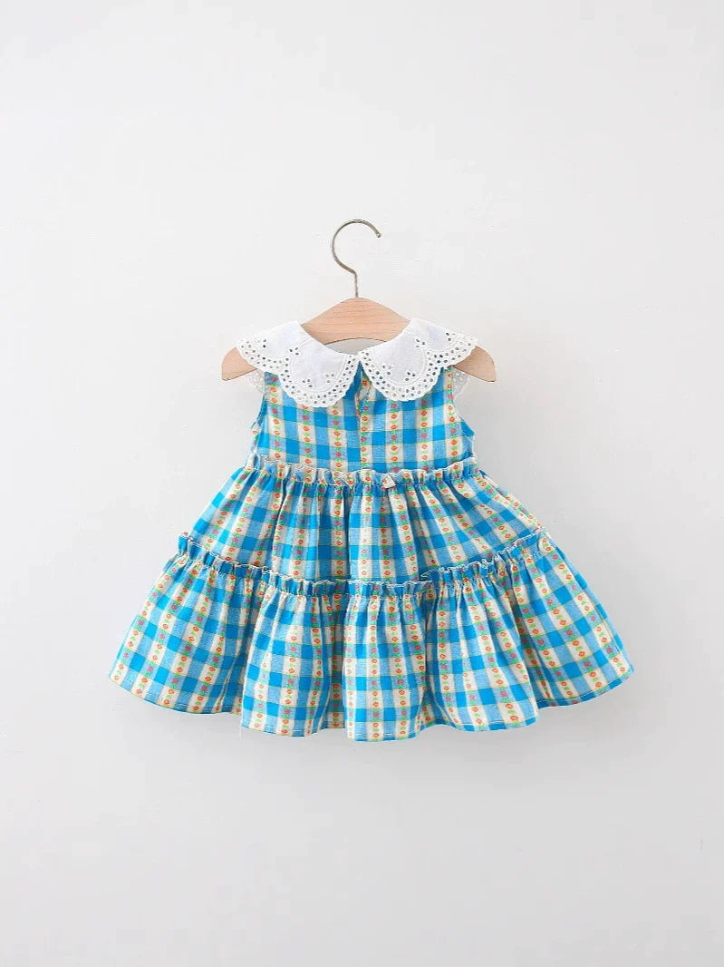 Vestido Infantil Xadrez Rendinha na Gola