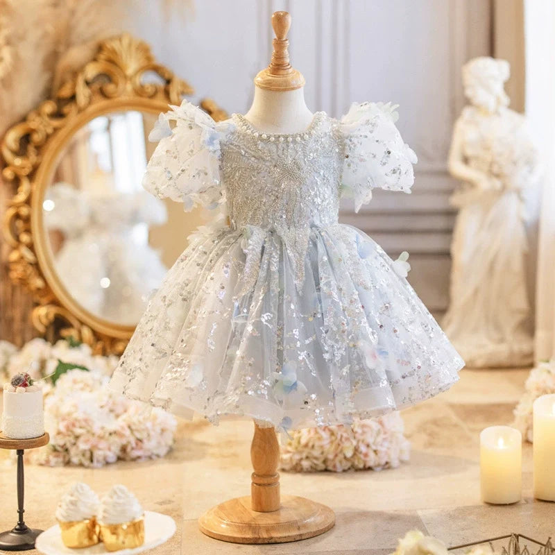 Vestido de Festa com Pedras e Pérolas Brilhantes