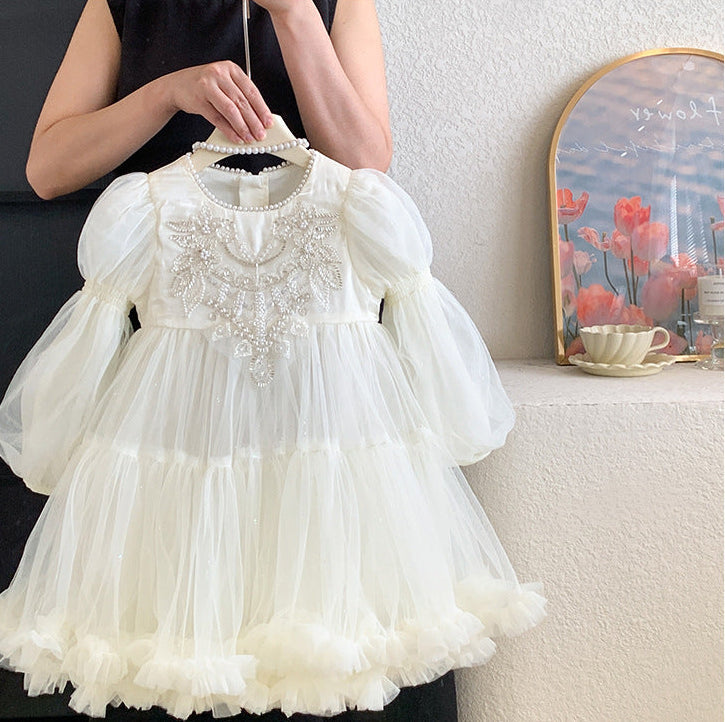 Vestido Infantil de Tule Pérolas