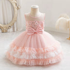 Vestido de Festa Infantil de Tule Camadas e Lacinho