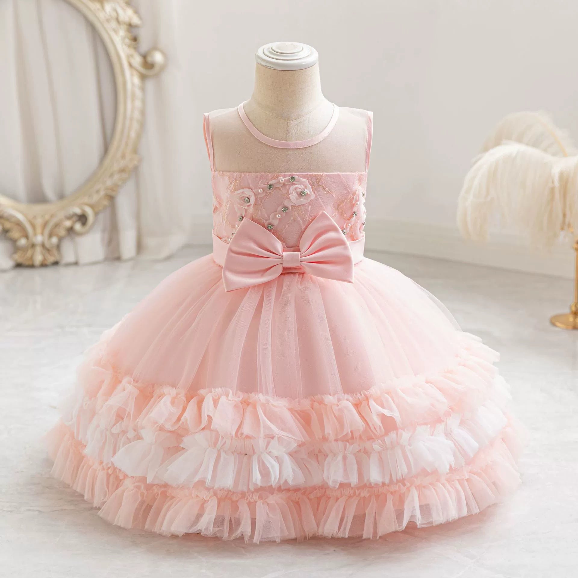 Vestido de Festa Infantil de Tule Camadas e Lacinho