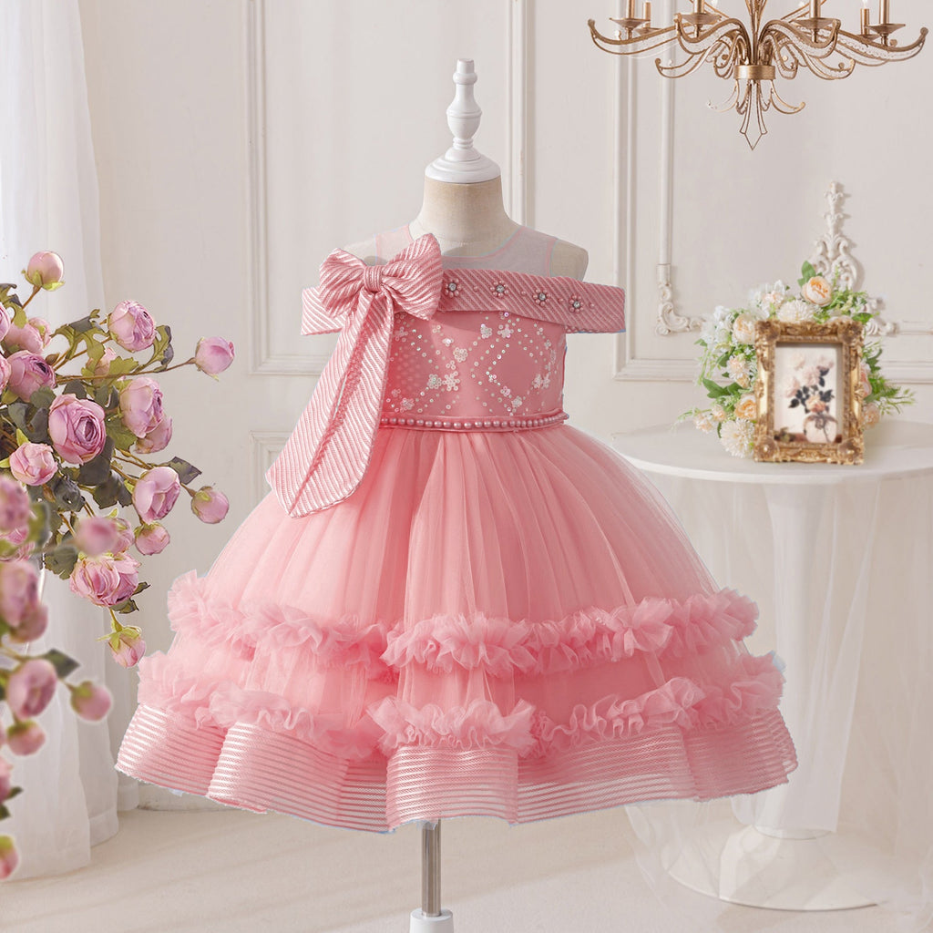 Vestido Infantil de Festa Ombro a Ombro Lacinho