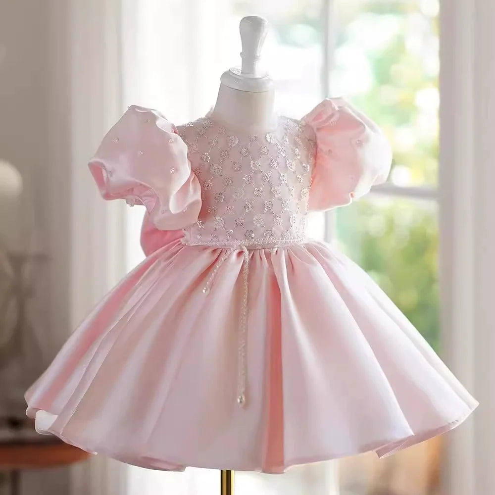 Vestido de Festa Infantil Rosa Lantejoulas