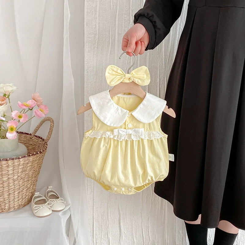 Body/ Vestido Infantil Amarelo Lacinho