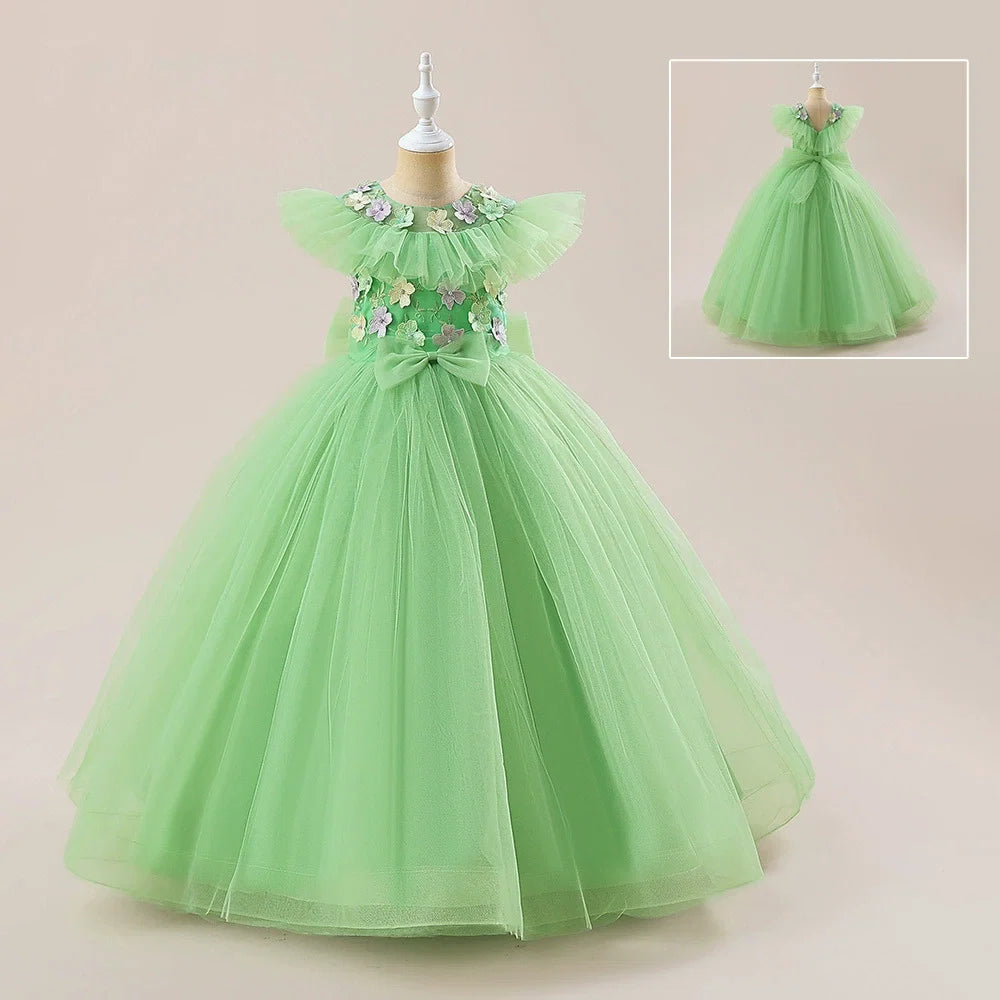 Vestido Infantil Verde Florzinhas e Lacinho
