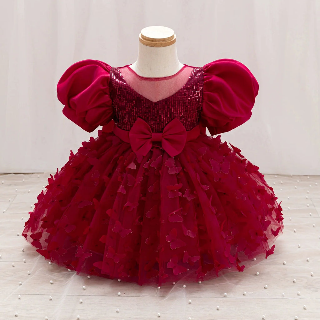 Vestido de Festa Infantil Borboletas e Laço