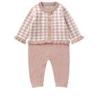 Macacão Infantil de Tricô Rose Xadrez