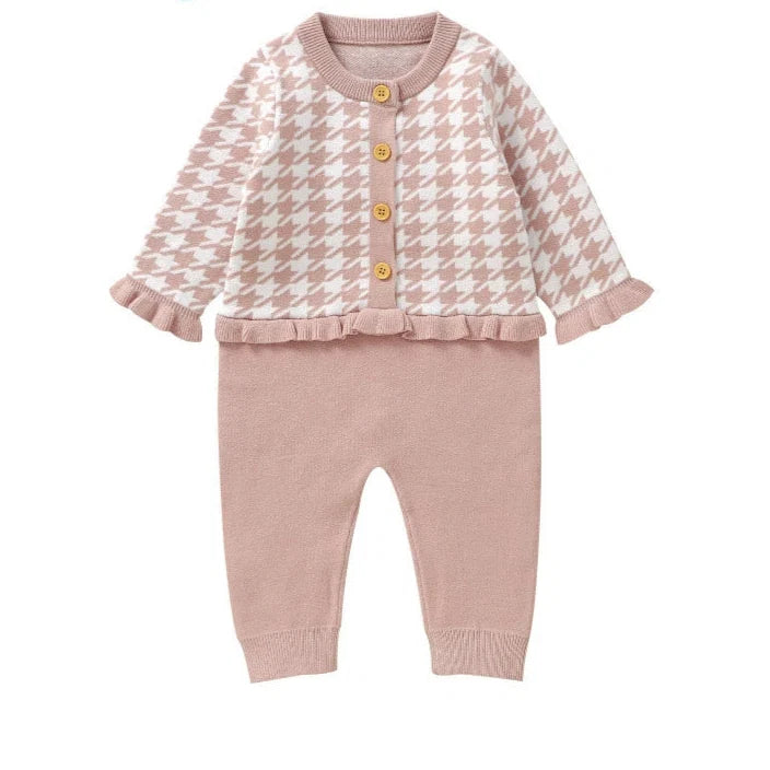 Macacão Infantil de Tricô Rose Xadrez