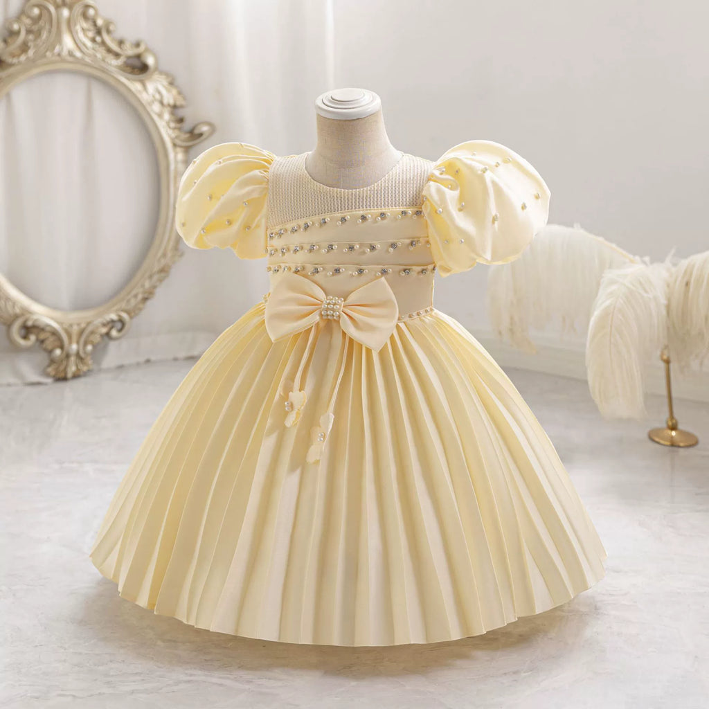 Vestido Infantil De Festa Com Pérolas e Laço