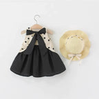 Vestido Infantil Preto Poá com Chapéu