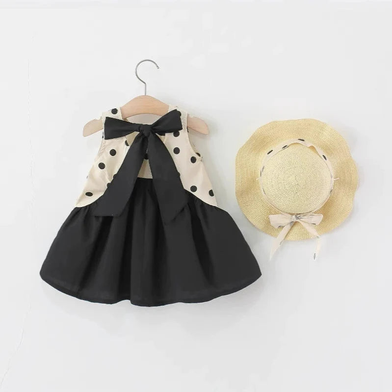 Vestido Infantil Preto Poá com Chapéu