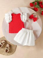 Conjunto Infantil Feminino Mangas Babadinhos e Botões
