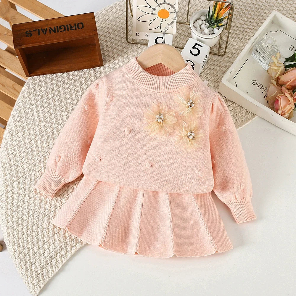 Conjunto Infantil Feminino Tricô Flores