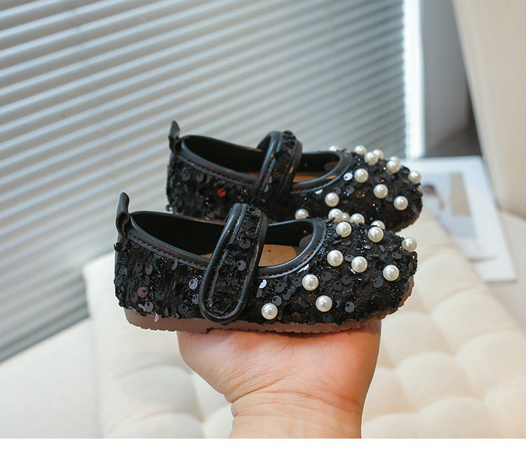 Sapato Infantil Feminino Pérolas e Velcro