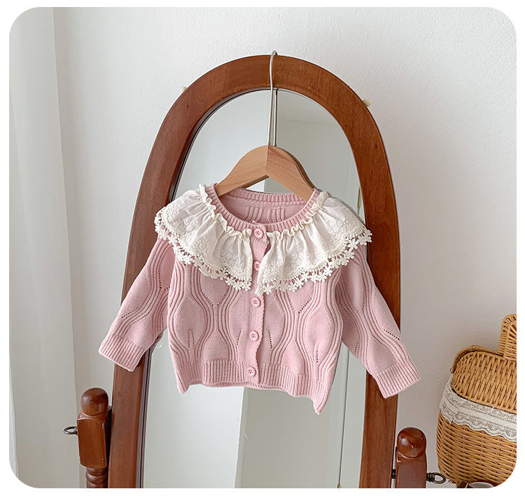 Casaco Infantil Tricô Gola Rendinha