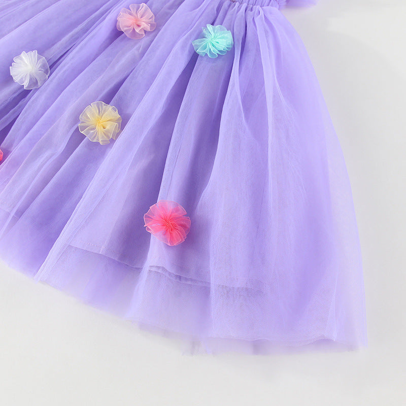 Vestido Infantil de Tule com Asas e Flores