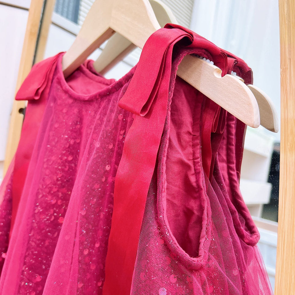 Vestido Infantil De Tule Brilhante Lacinho