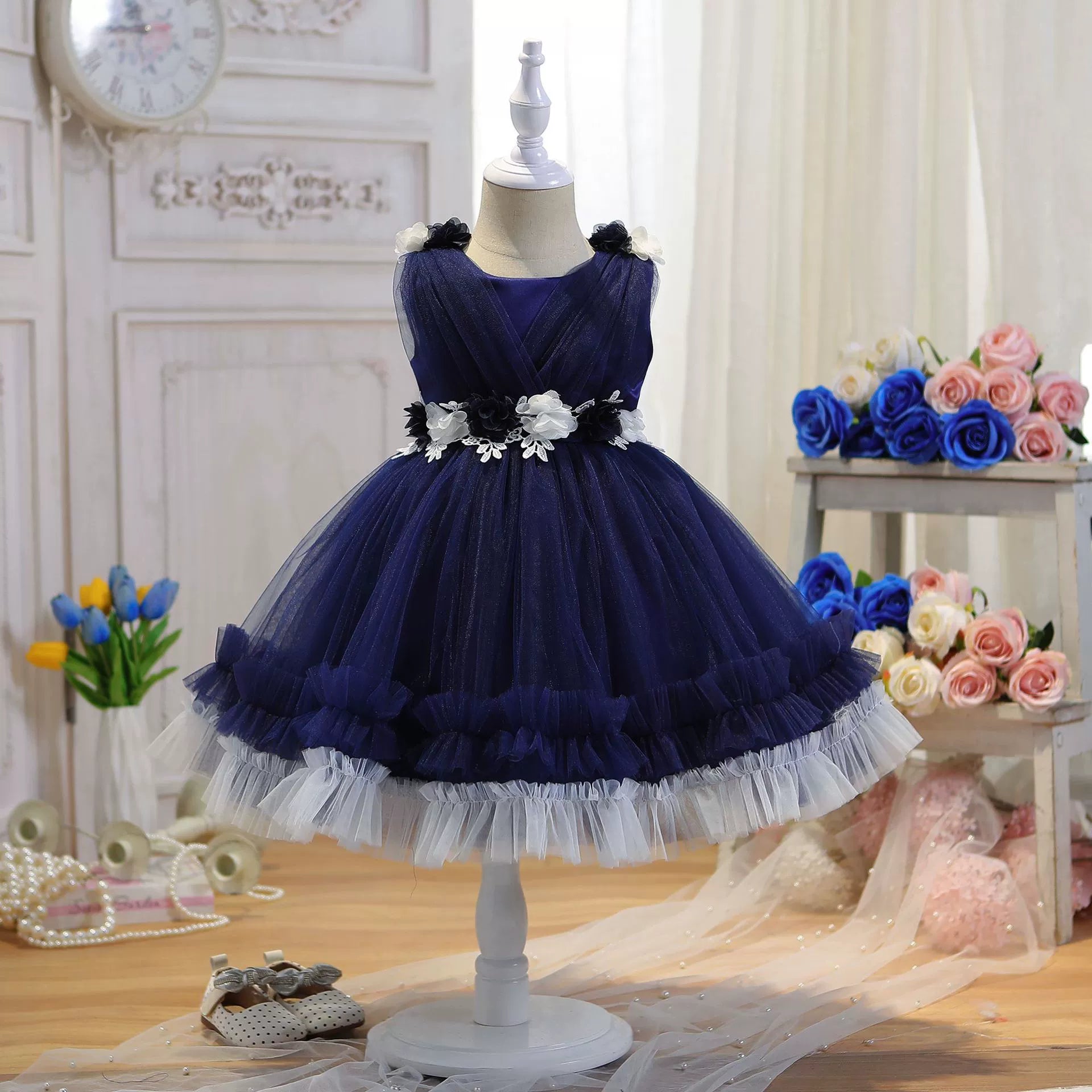 Vestido De Festa Infantil de Tule Flores
