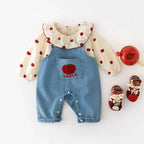Conjunto Infantil Jardineira + Blusa Maçãzinhas