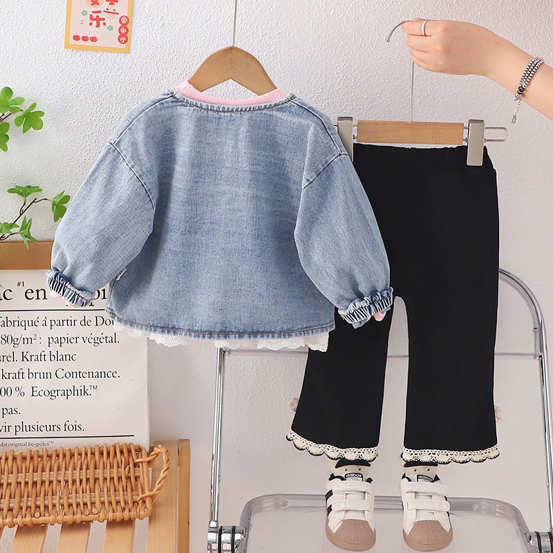 Conjunto Infantil 3 Peças Jeans Lacinhos