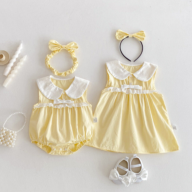 Body/ Vestido Infantil Amarelo Lacinho
