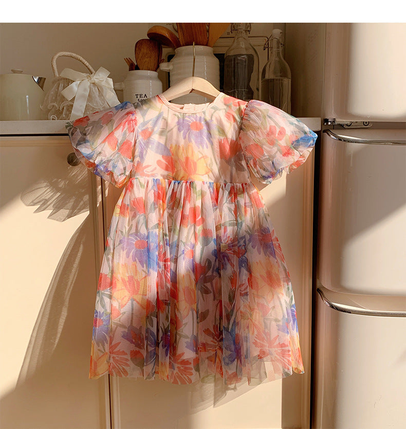 Vestido Infantil de Tule Floral