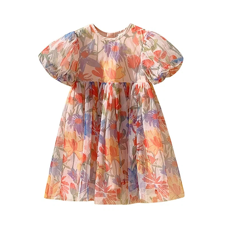 Vestido Infantil de Tule Floral