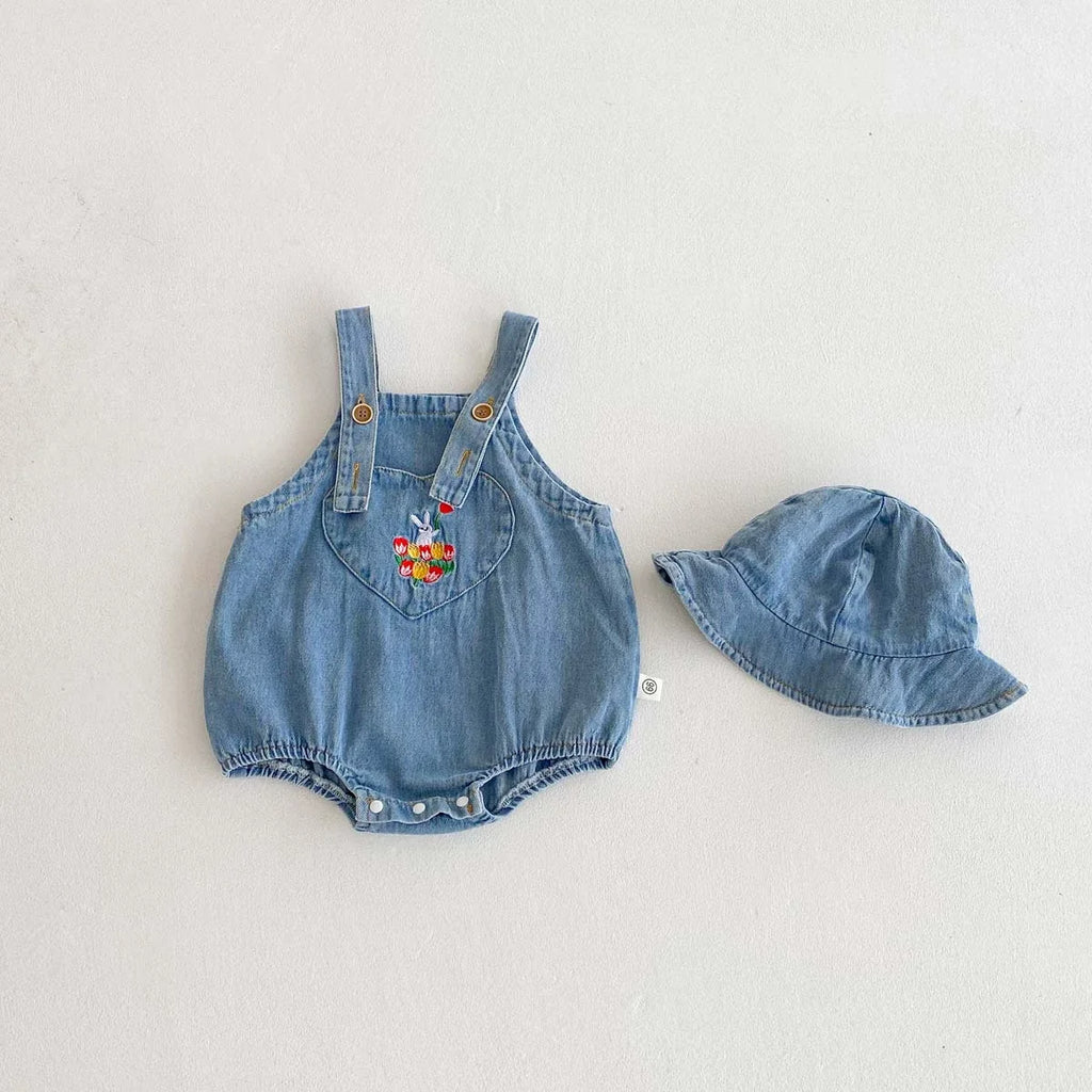 Jardineira Infantil Jeans + Chapéu