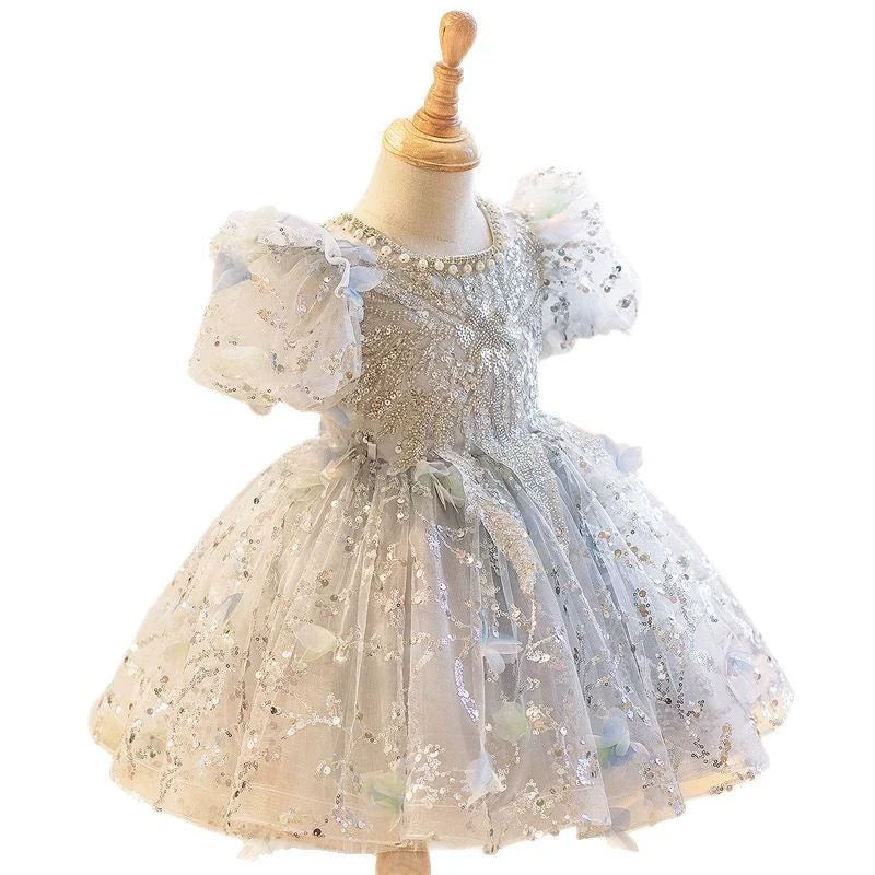 Vestido de Festa com Pedras e Pérolas Brilhantes