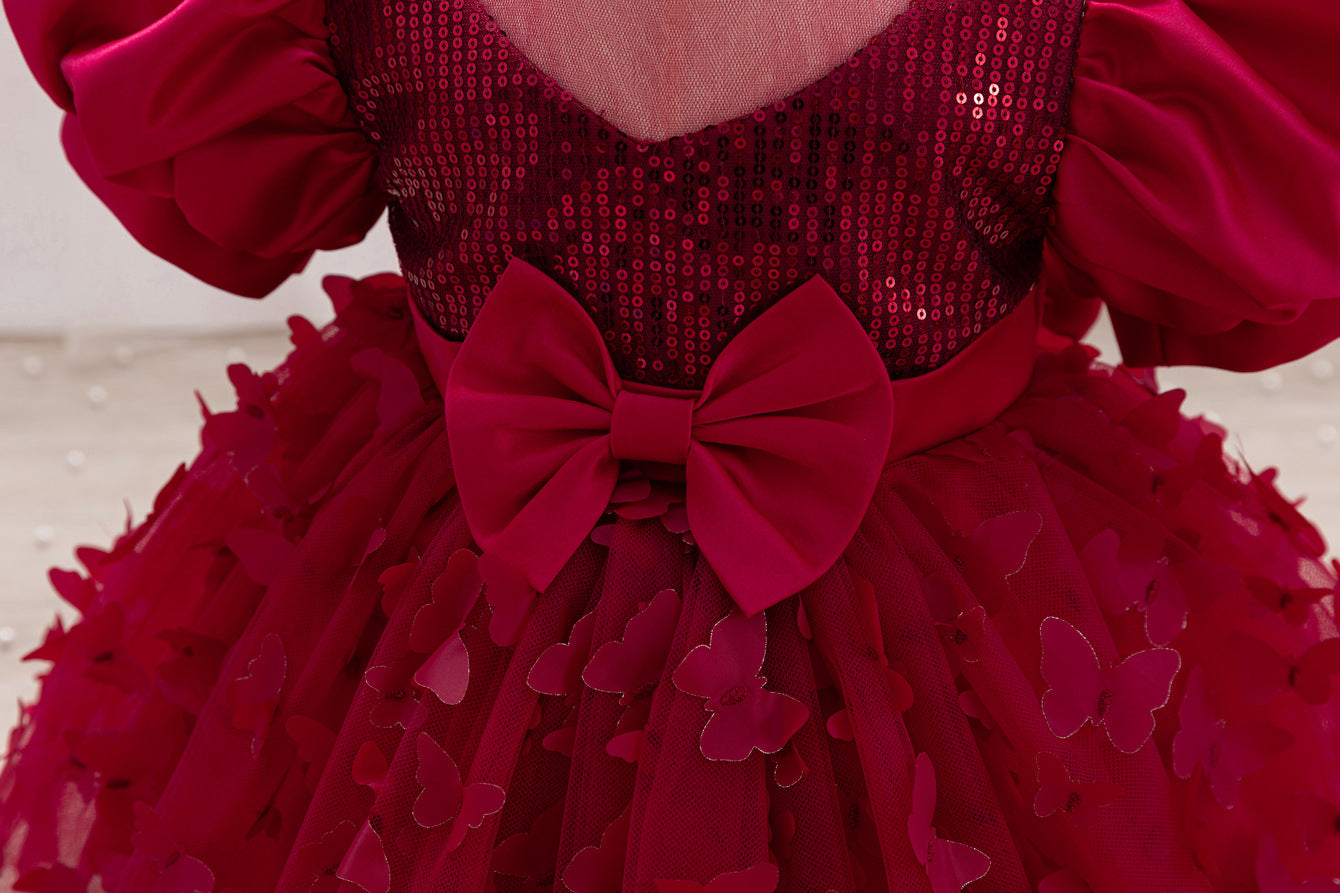 Vestido de Festa Infantil Borboletas e Laço