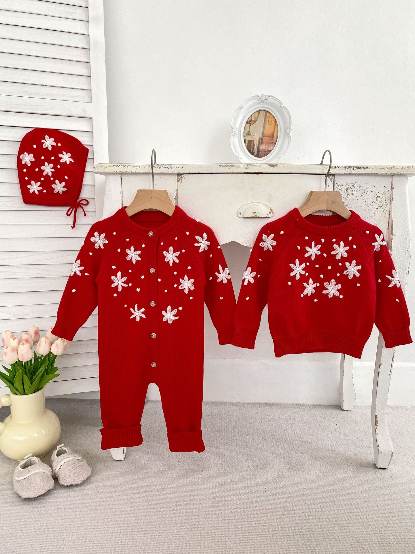 Macacão/ Blusa Infantil Vermelho Florzinhas
