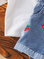 Jardineira Jeans Cerejinha + Blusinha