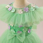 Vestido Infantil Verde Florzinhas e Lacinho